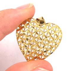 Filigree Basket Weave Heart Pendant, Big 18K Gold Heart Pendant, Estate jewelry