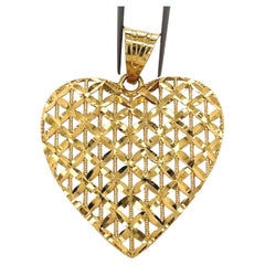 Filigree Basket Weave Heart Pendant, Big 18K Gold Heart Pendant, Estate jewelry