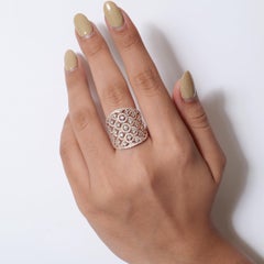 1.97 Carat Filigree Natural Diamond Full Finger Statement Ring, 14k Rose Gold