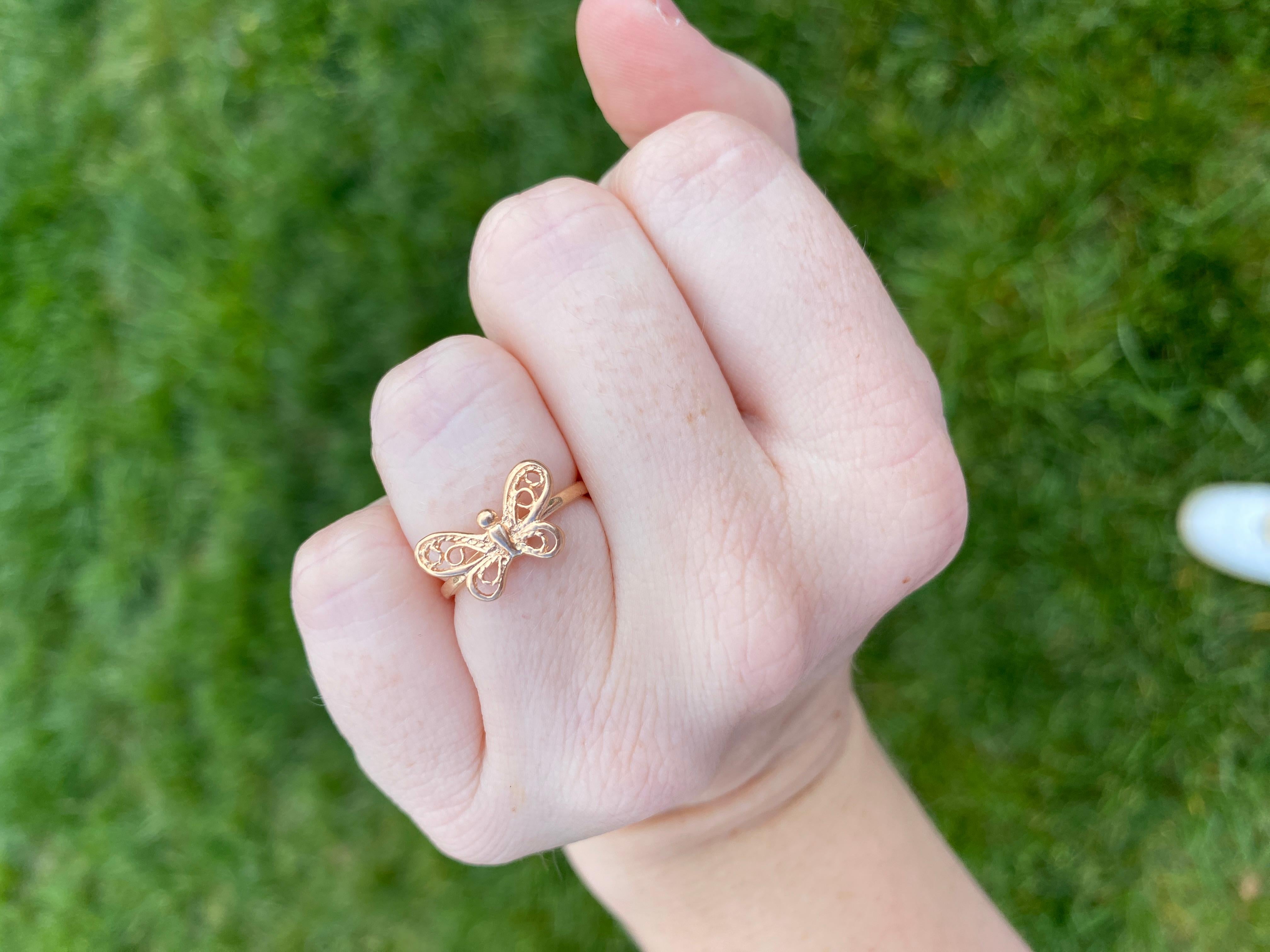 Women's or Men's Filigree Butterfly Ring, 14k Rose Gold, Ring, Everyday Butterfly Ring