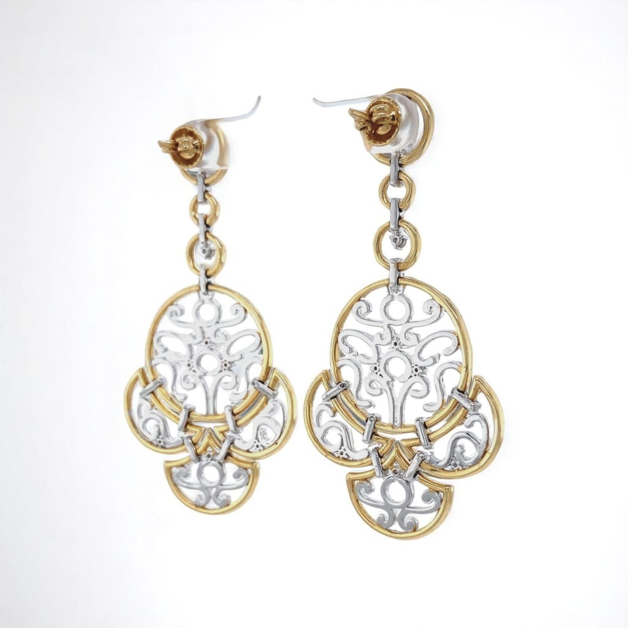 Women's Filigree Chandelier Diamond Earrings in 14K Solid Gold (Certified) For Sale