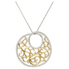 Filigree Circle Natural Diamond Pendant Necklace in 14k Solid Gold (Certified)