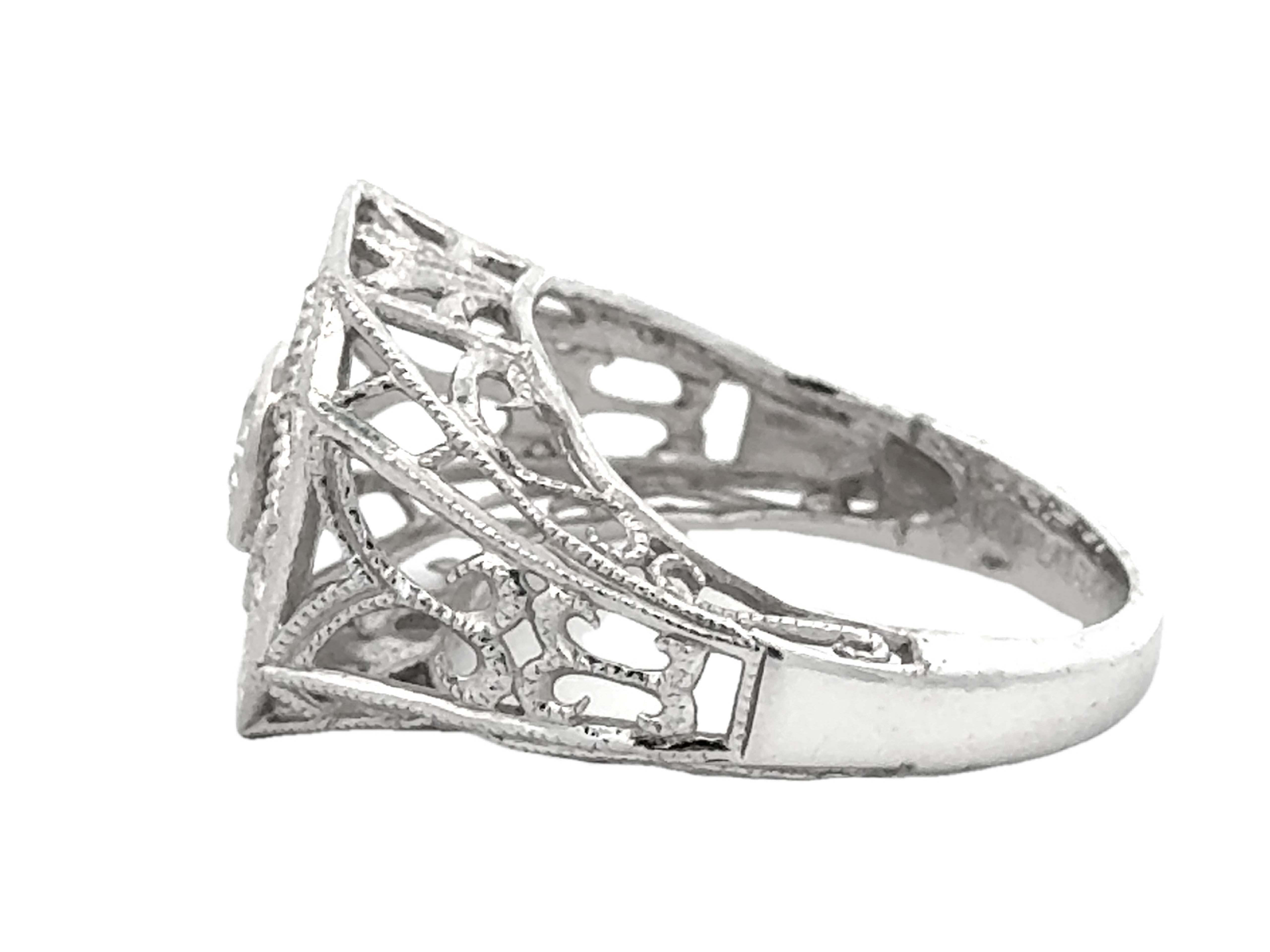 Filigree Cushion Shaped Brilliant Cut Diamond Platinum Ring For Sale 1