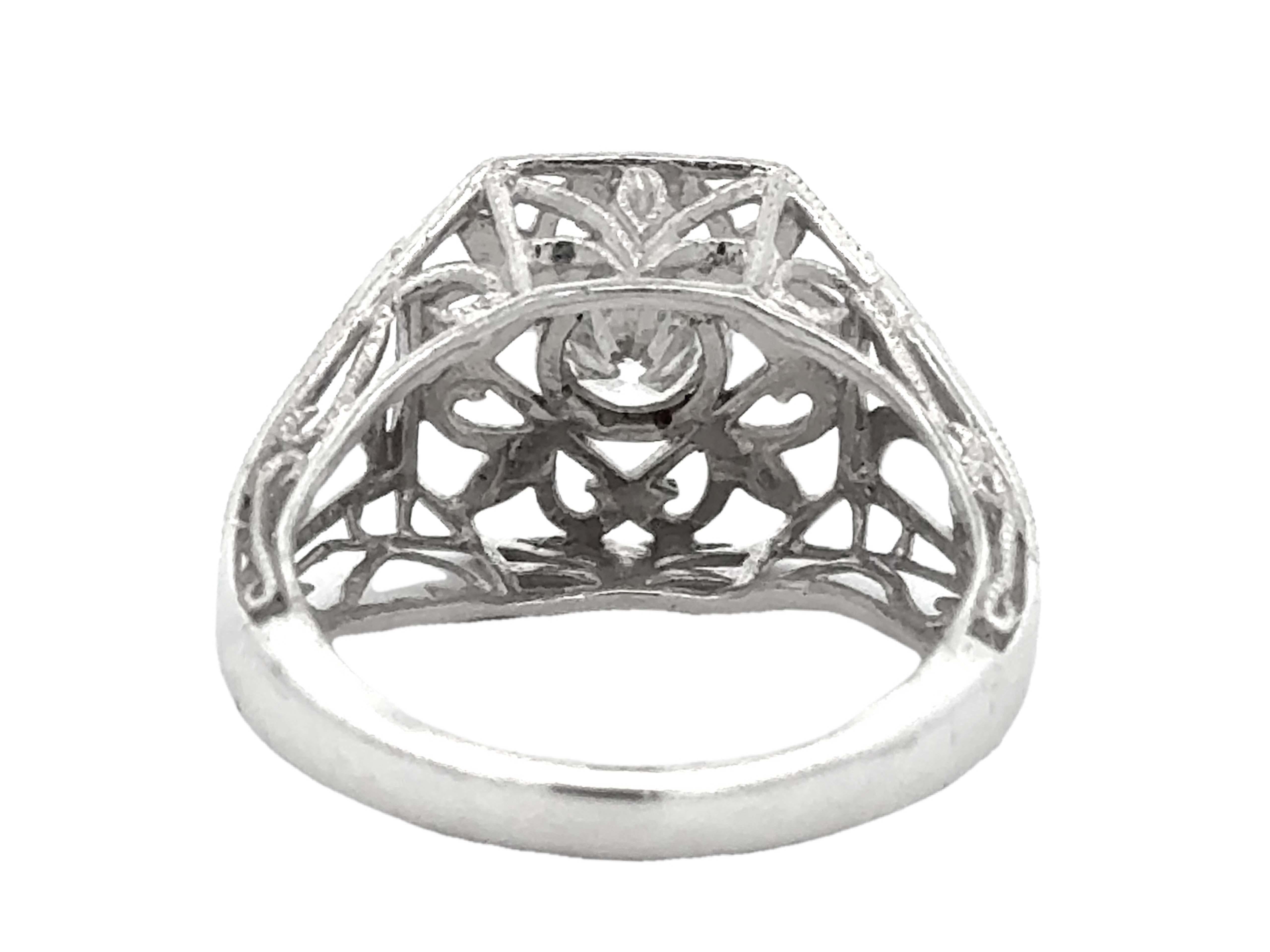Filigree Cushion Shaped Brilliant Cut Diamond Platinum Ring For Sale 2