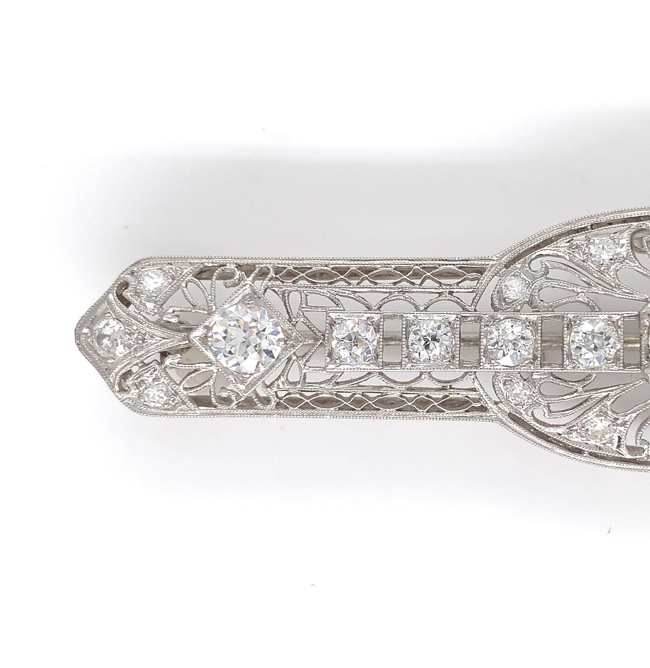 Art Deco platinum diamond filigree pin brooch with just over 3 carats of diamonds. This is a large substantial pin measuring 3 1/8