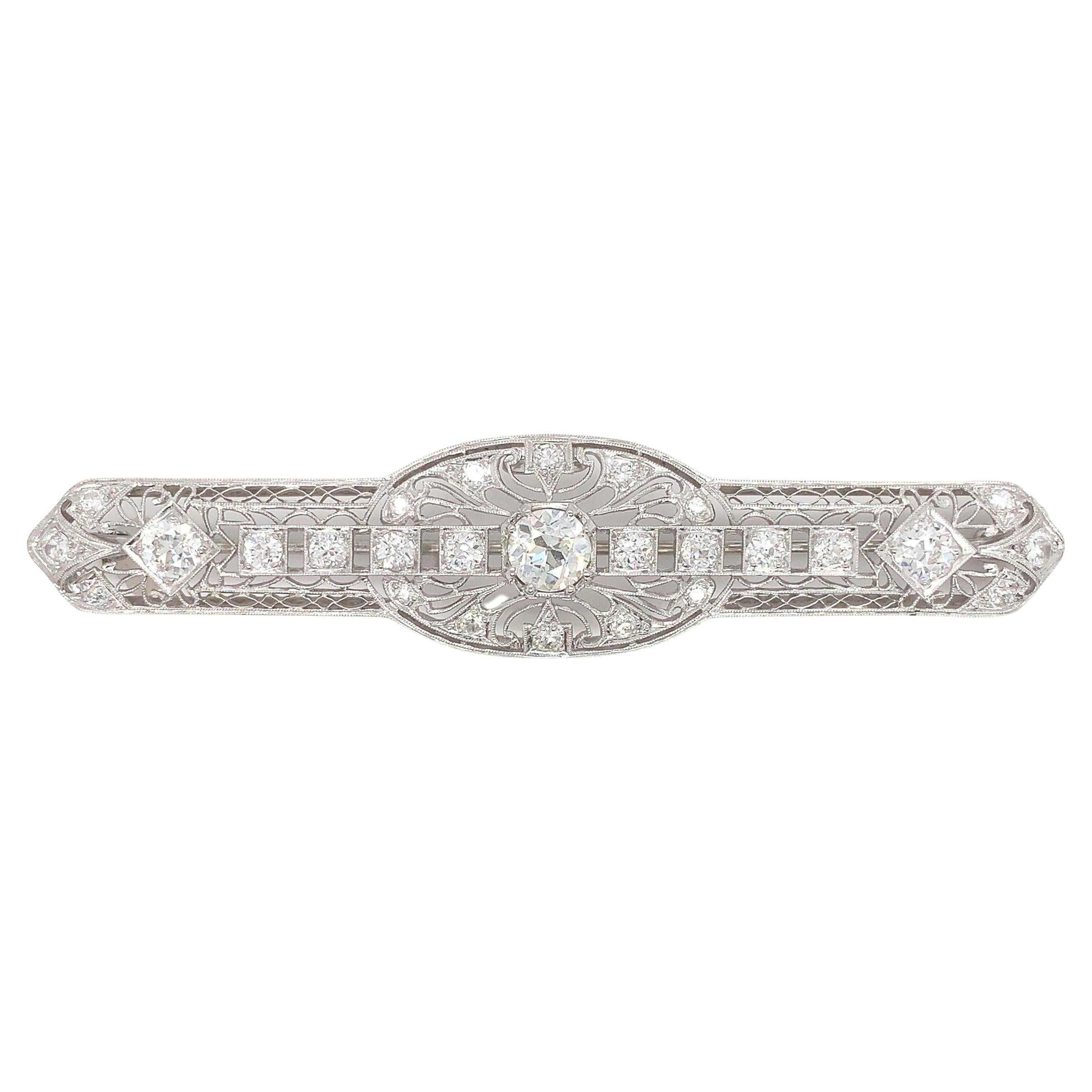 Filigree Deco Platinum 3 Carat Tw Diamond Pin GIA