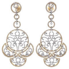 Boucles d'oreilles pendantes en or massif 18 carats avec diamants au design filigrané