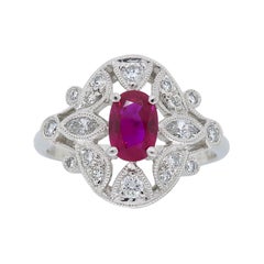 Filigree Diamond and Ruby Ring in Platinum