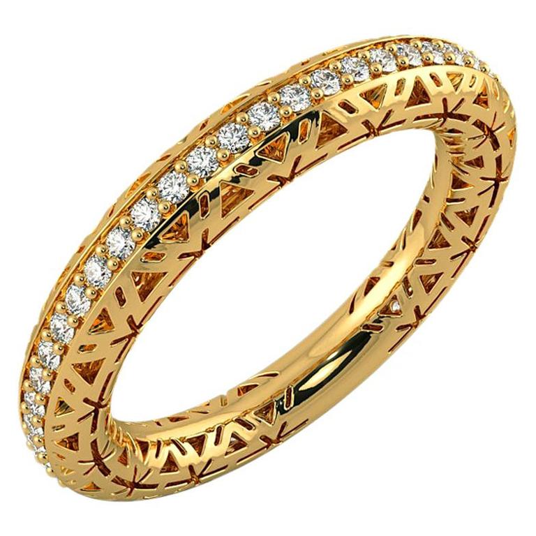 Filigree Diamond Band Ring 14k Yellow Gold