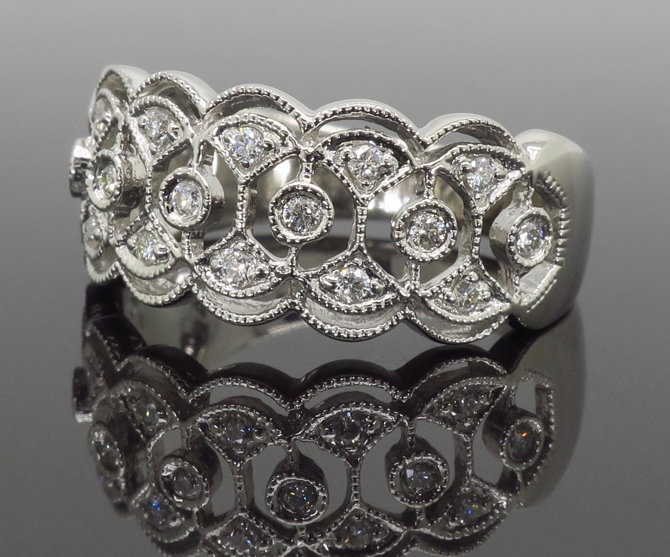Filigree Diamond Band Ring In New Condition In Webster, NY