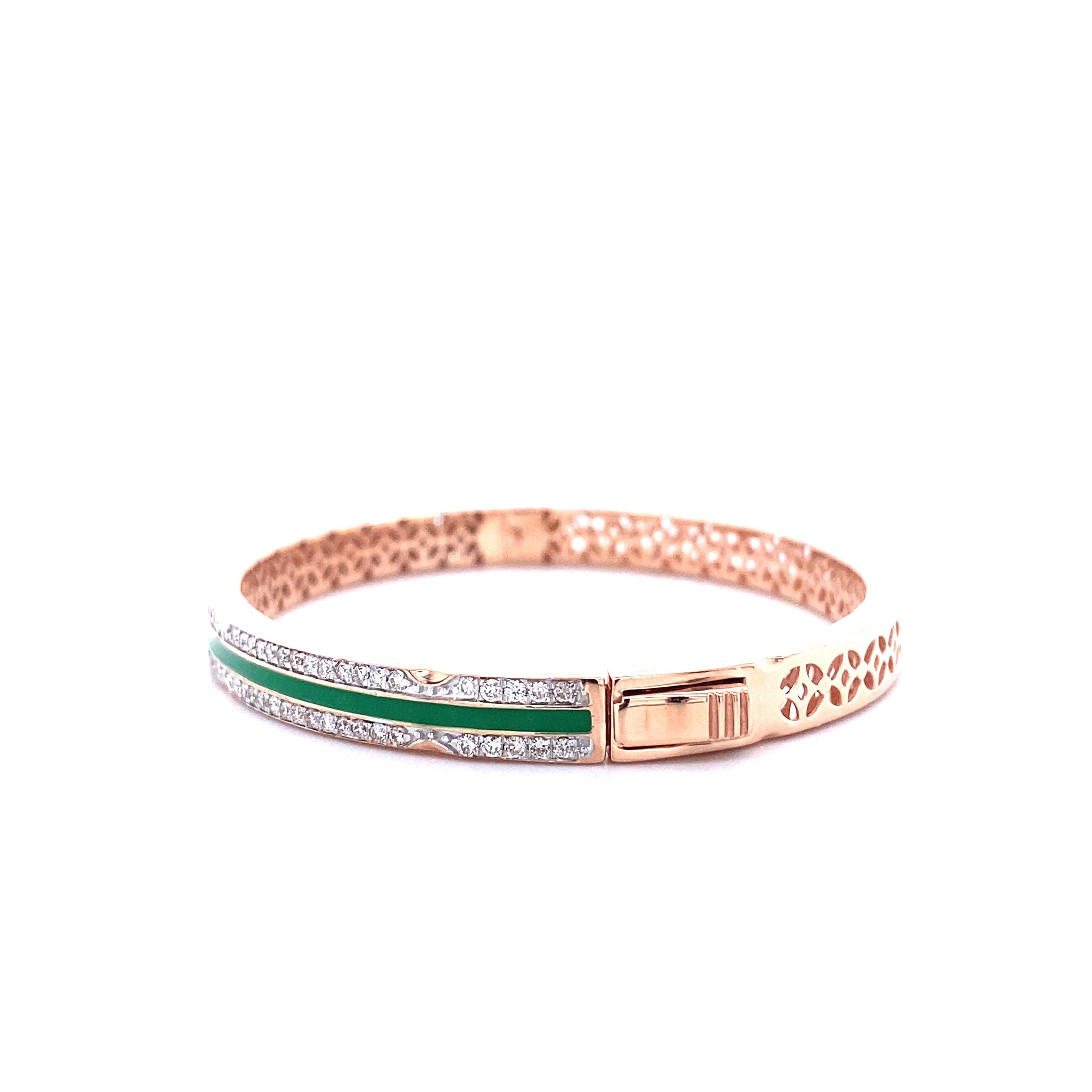 Filigree Diamond Bracelet with Green Enamelling set in 18k Solid Gold For Sale 6