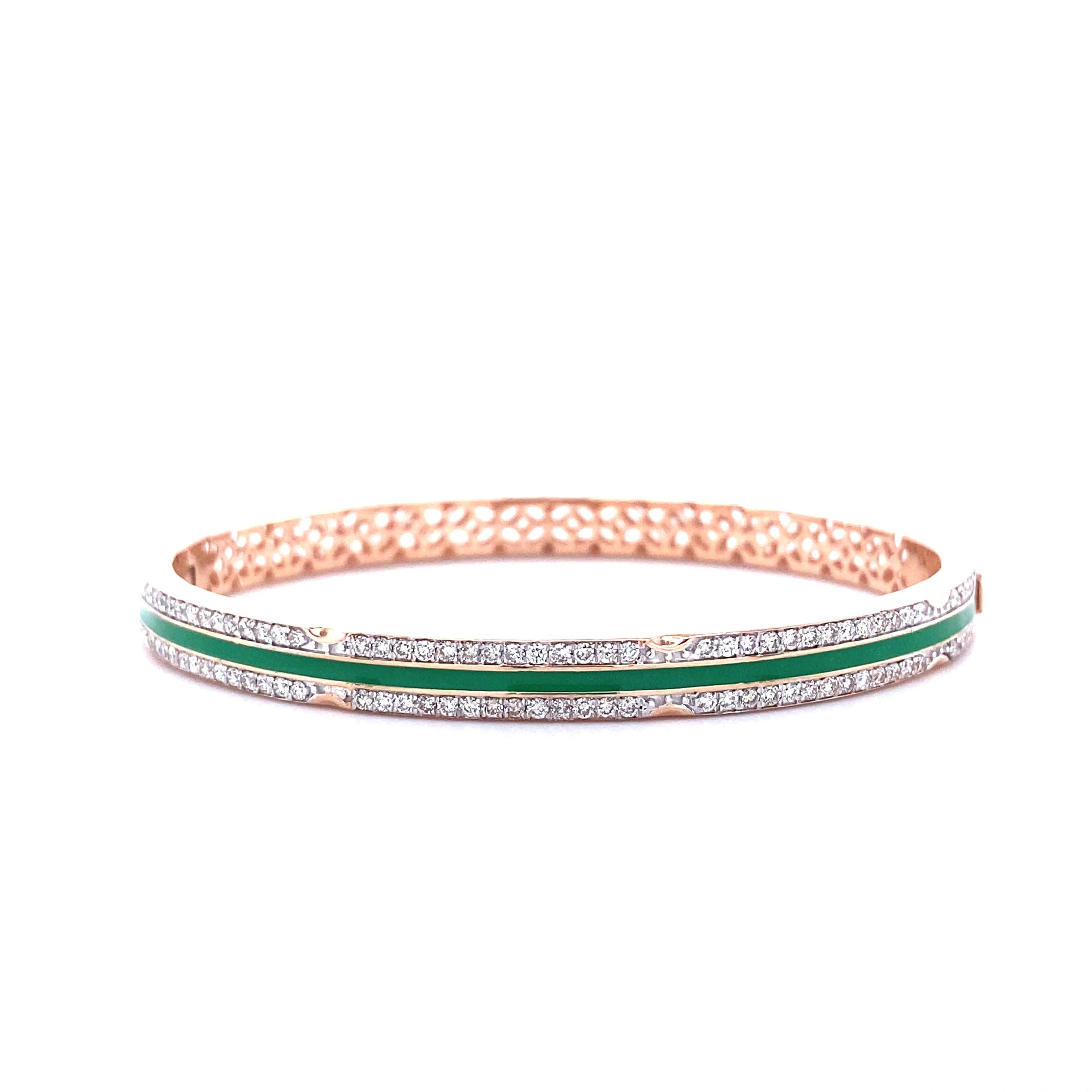 Filigree Diamond Bracelet with Green Enamelling set in 18k Solid Gold For Sale 3