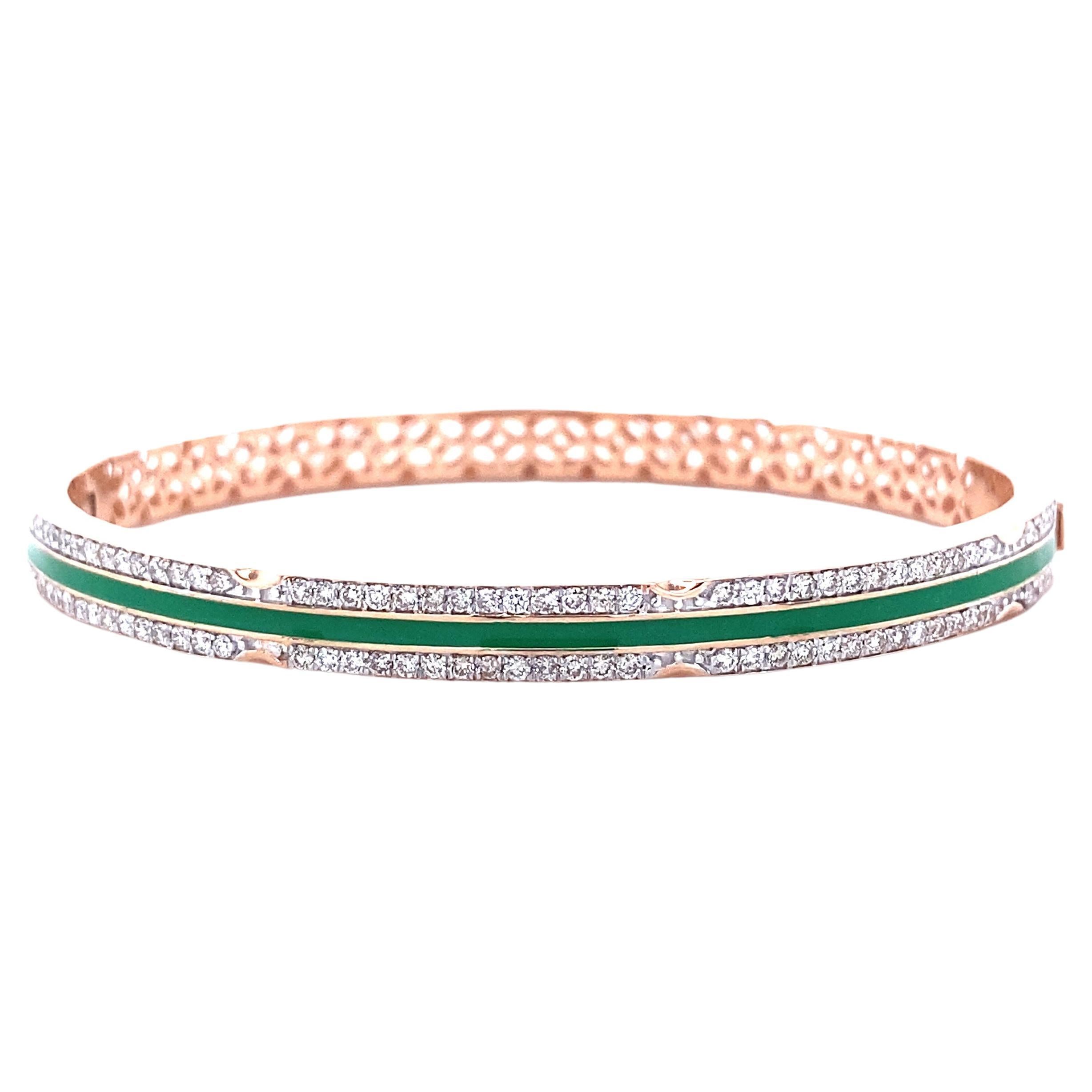 Filigree Diamond Bracelet with Green Enamelling set in 18k Solid Gold For Sale