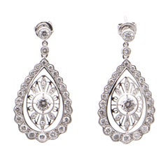 Filigree Diamond Drop Earrings in 18 Carat White Gold