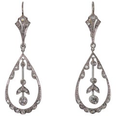 Vintage Filigree Diamond Platinum Earrings