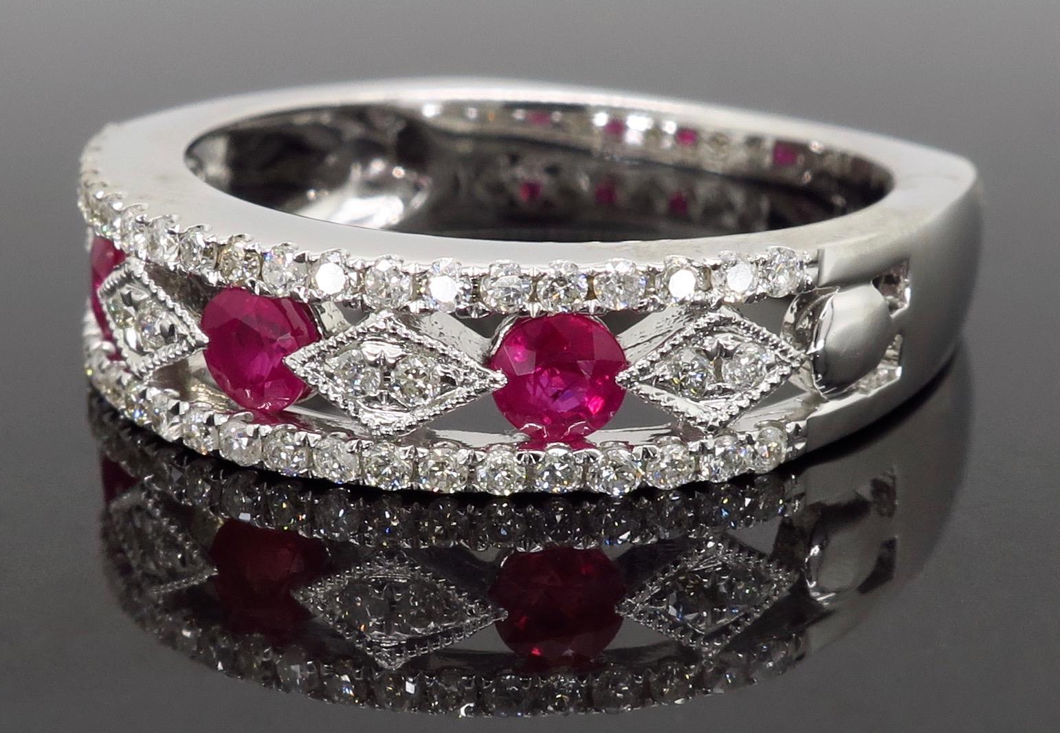 Filigree Diamond and Ruby Band In New Condition In Webster, NY