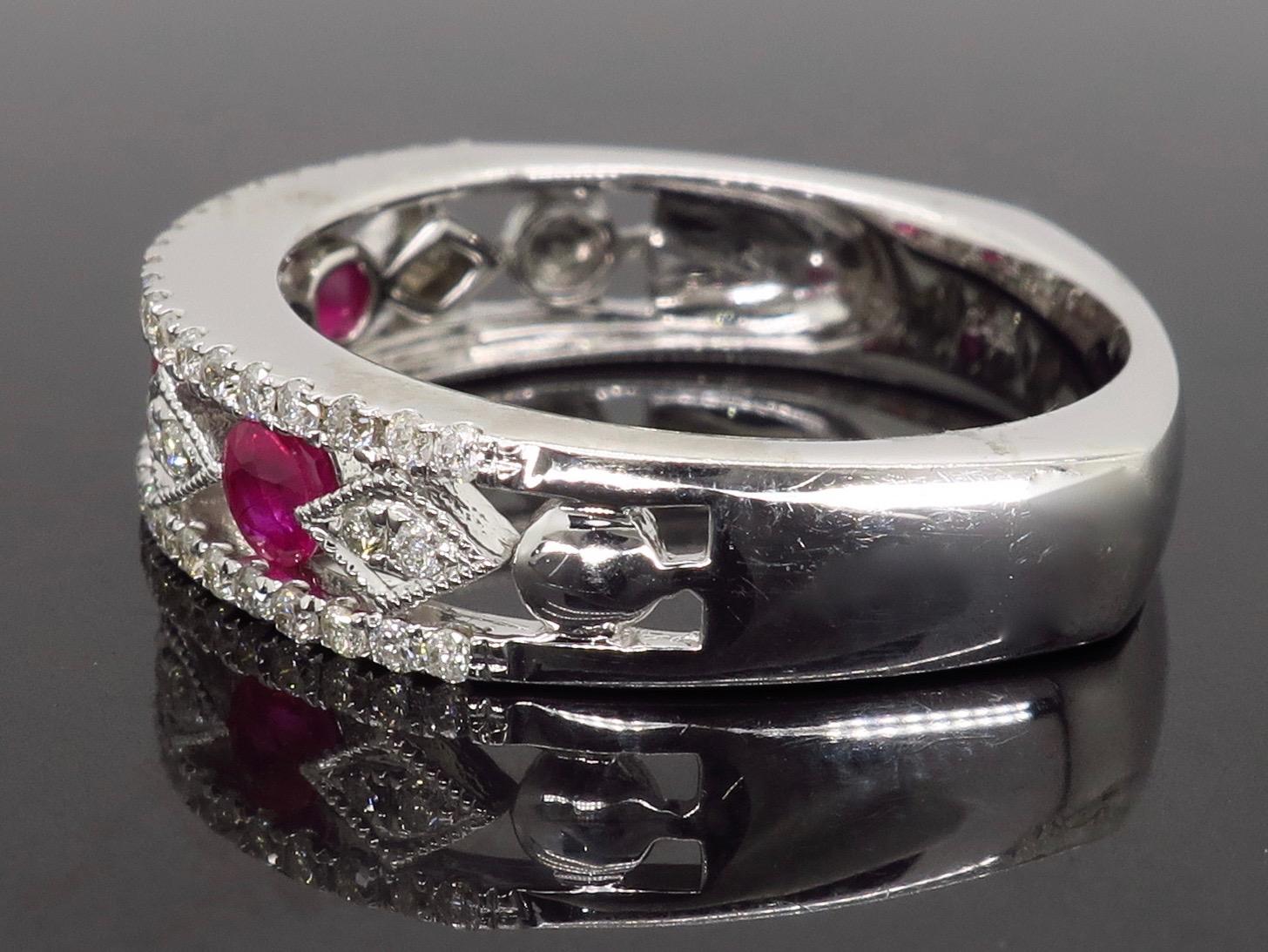 Women's or Men's Filigree Diamond and Ruby Band