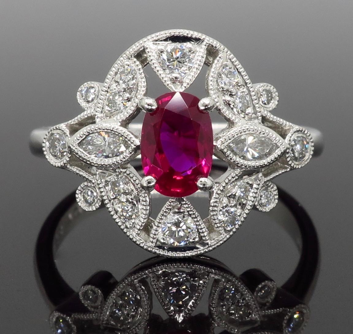 Filigree Diamond and Ruby Ring in Platinum 1