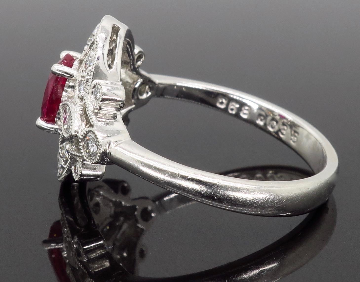 Filigree Diamond and Ruby Ring in Platinum 3