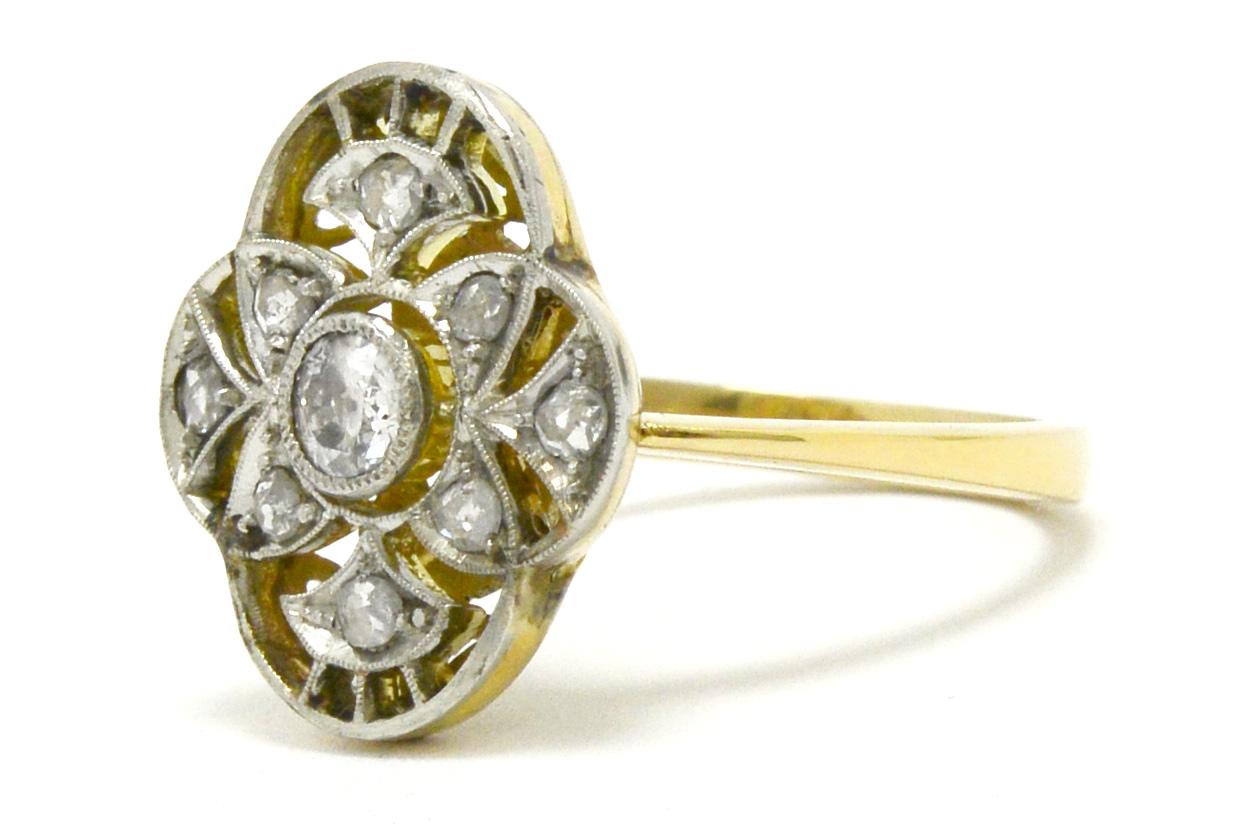 Women's Filigree Edwardian Diamond Ring Alhambra Flower Petal Old Mine and Rose