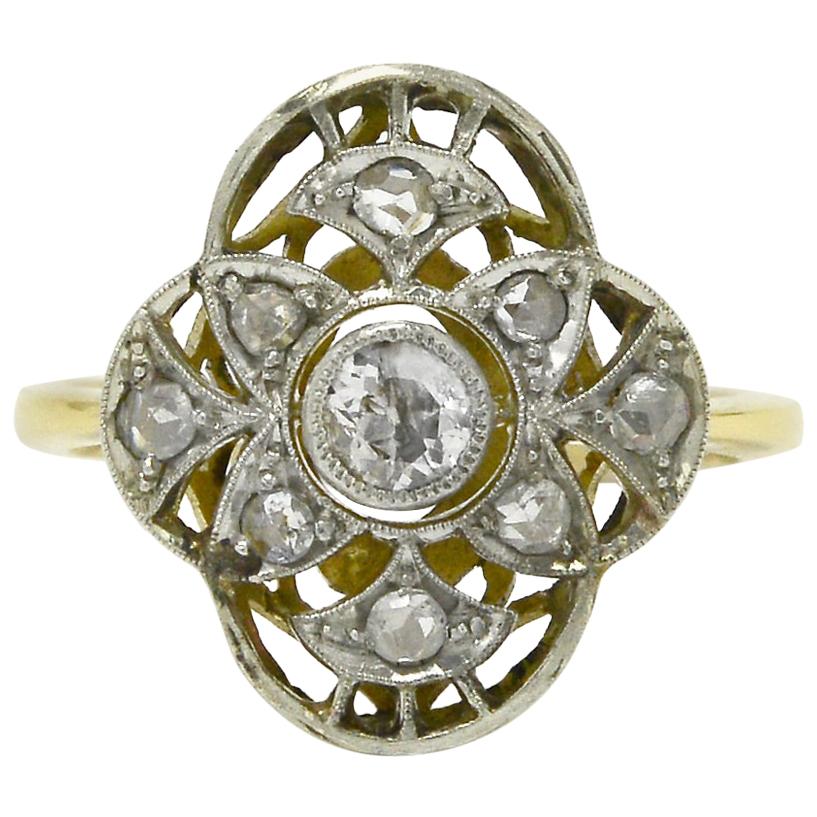 Filigree Edwardian Diamond Ring Alhambra Flower Petal Old Mine and Rose
