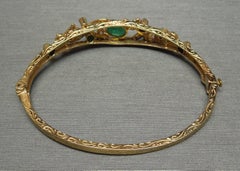 Filigree Emerald and Rose Cut Diamond Bangle