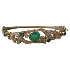 Vintage Filigree Emerald and Rose Cut Diamond Bangle