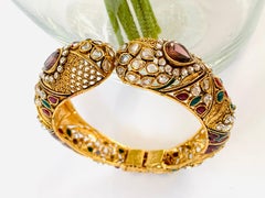 Filigree Faux Tourmaline Ornate Gold Bangle Bracelet