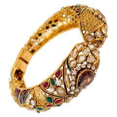 Filigree Faux Tourmaline Ornate Gold Bangle Bracelet