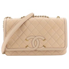 Filigree Flap Bag Quilted Caviar Medium