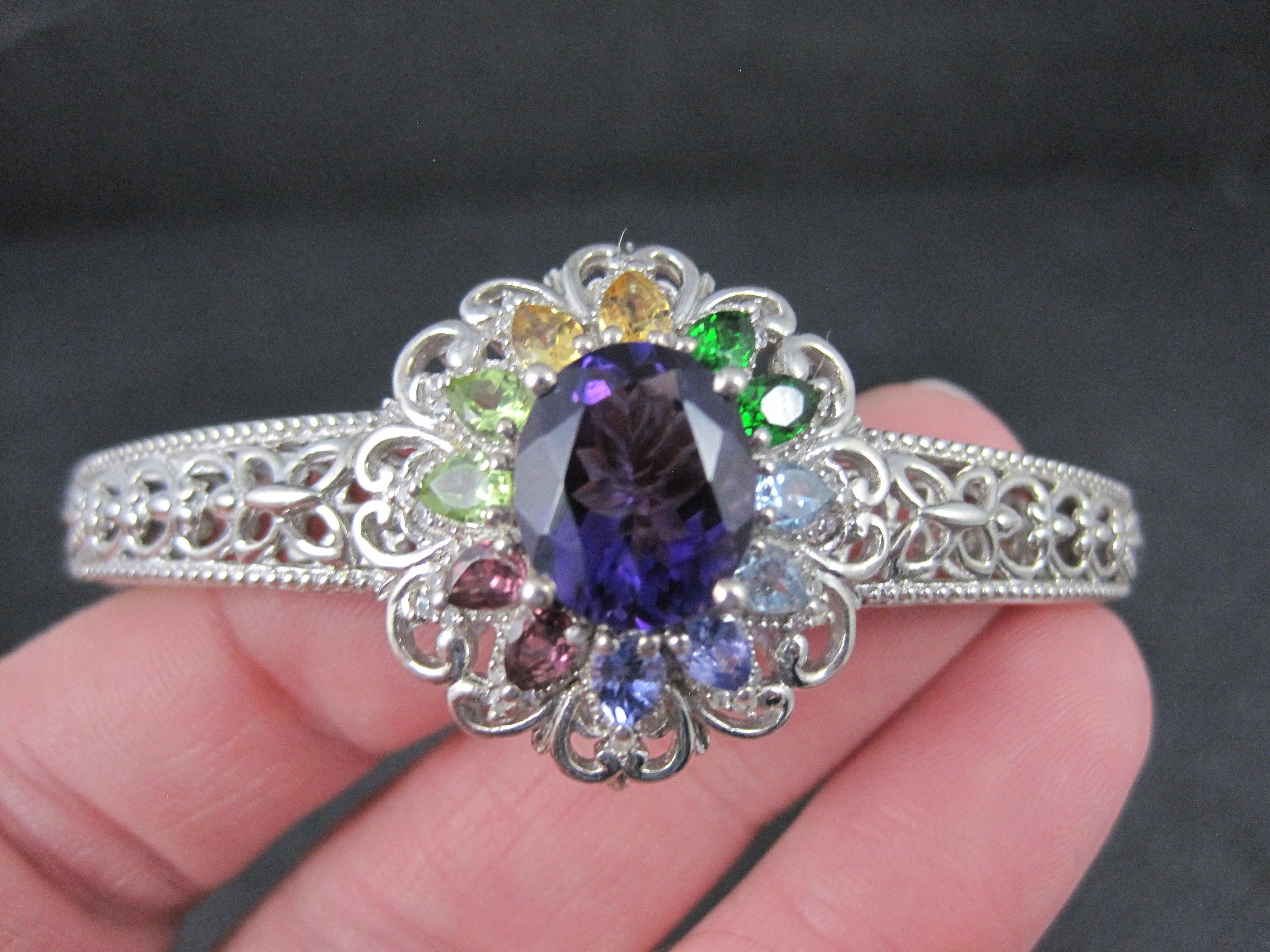 Filigree Gemstone Cuff Bracelet Sterling Silver 6.25