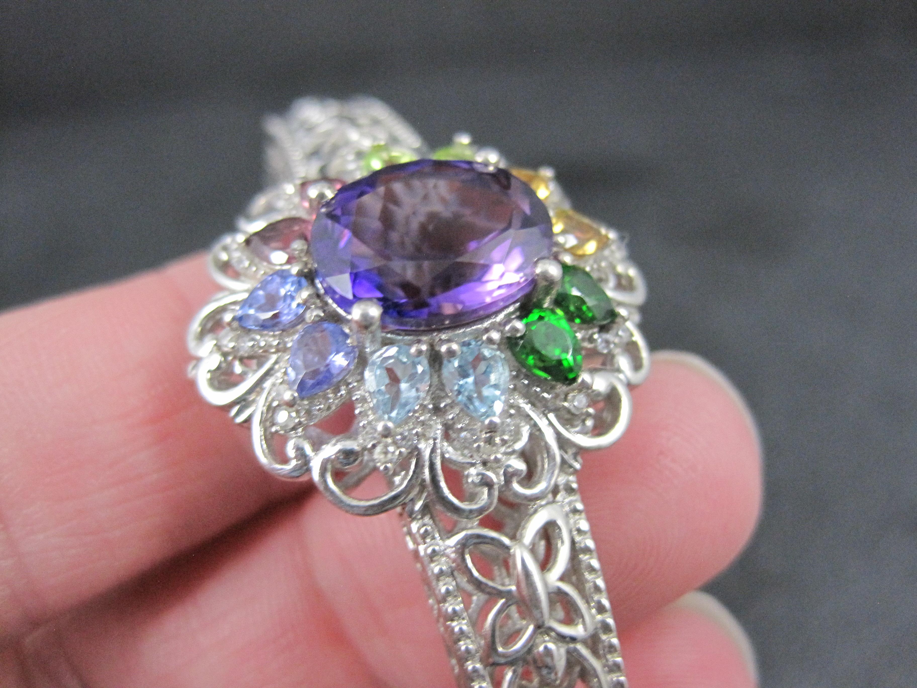 Filigree Gemstone Cuff Bracelet Sterling Silver 6.25