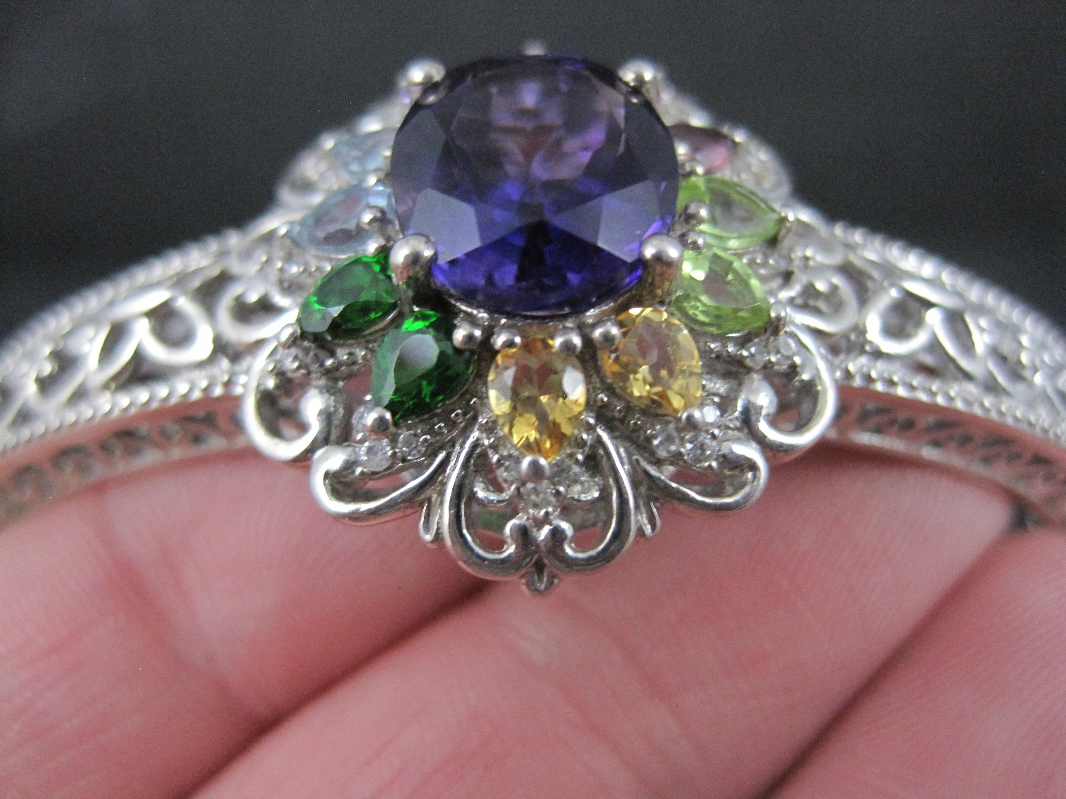Filigree Gemstone Cuff Bracelet Sterling Silver 6.25