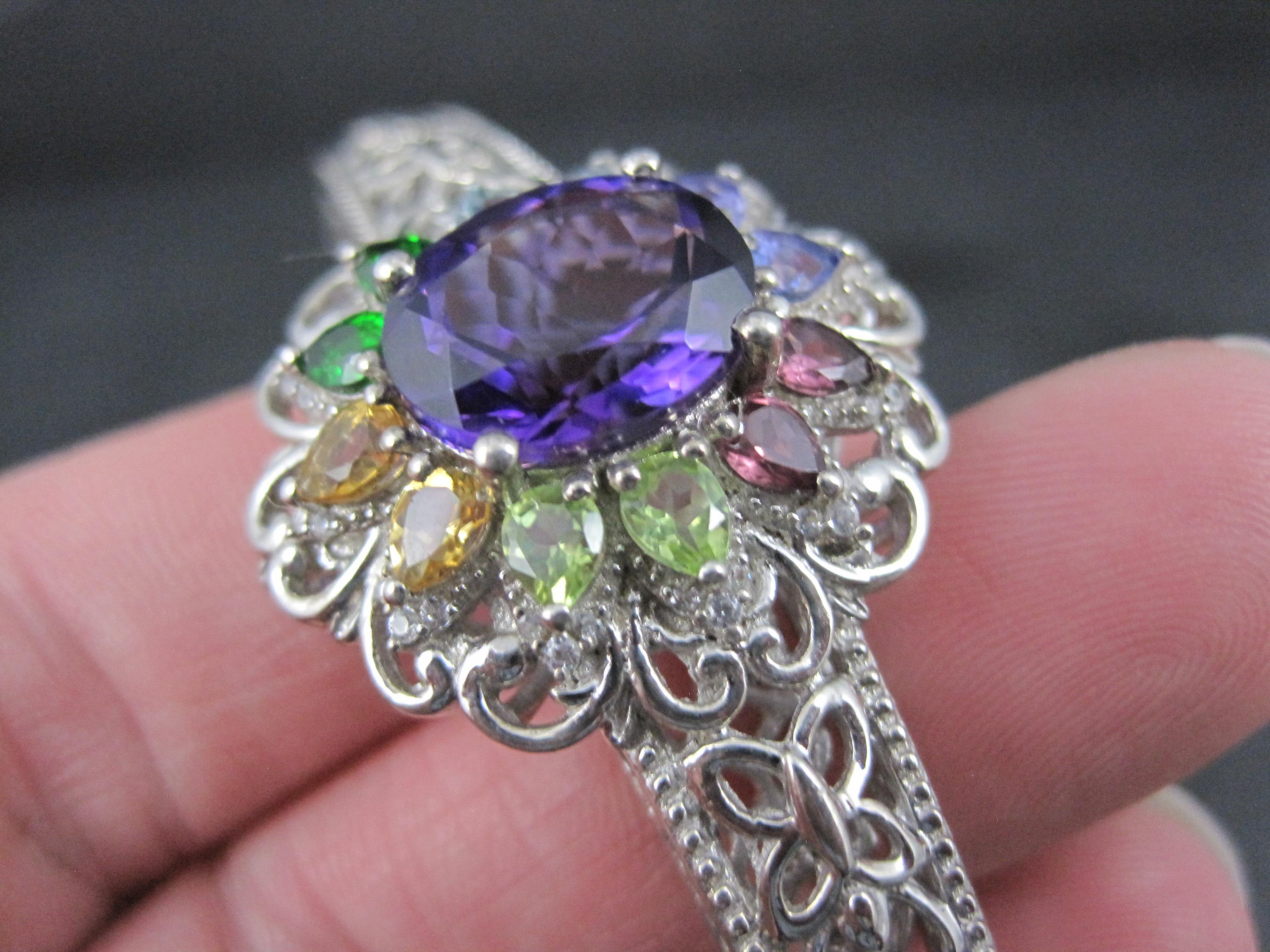 Filigree Gemstone Cuff Bracelet Sterling Silver 6.25