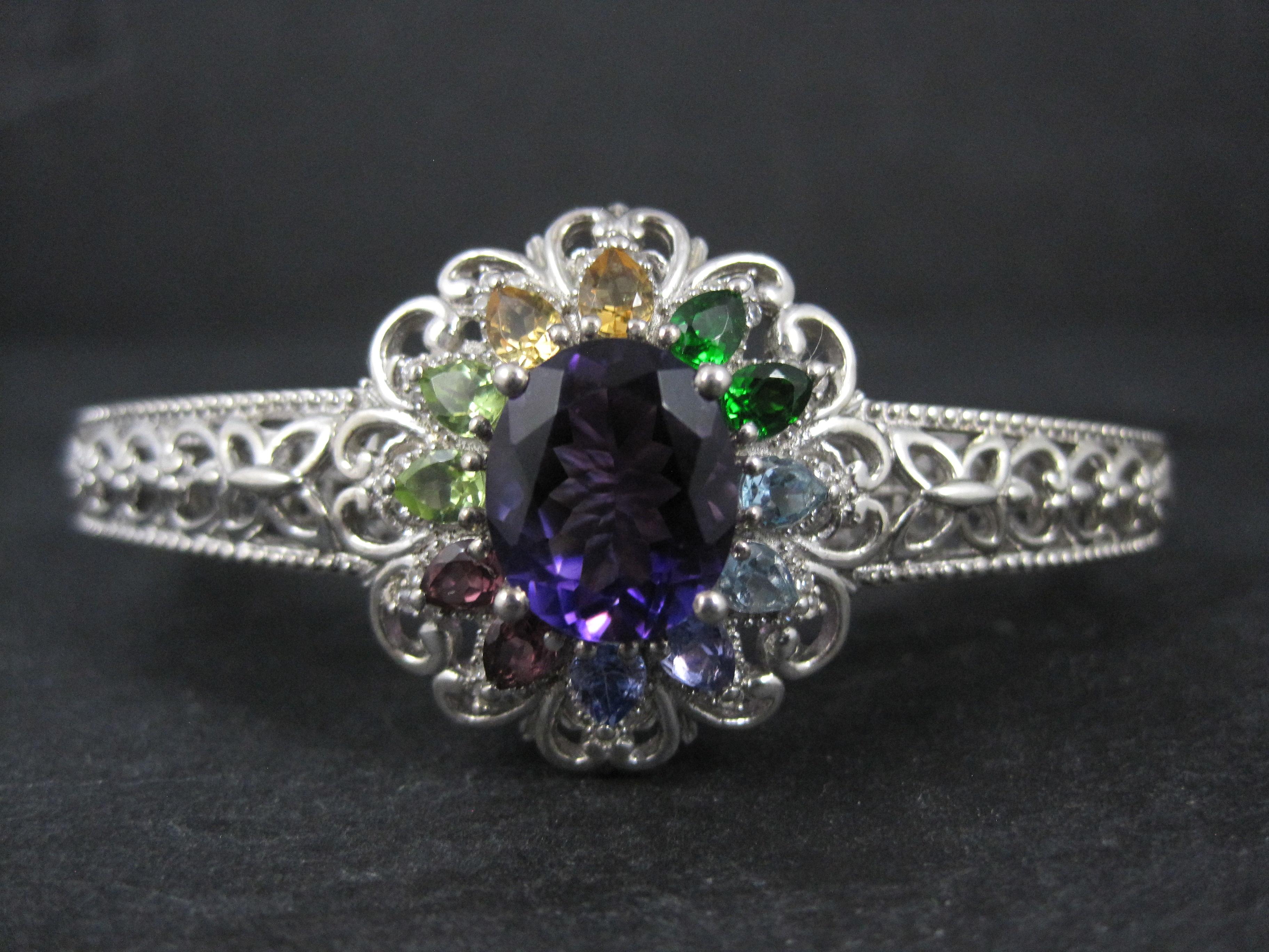 Contemporary Filigree Gemstone Cuff Bracelet Sterling Silver 6.25