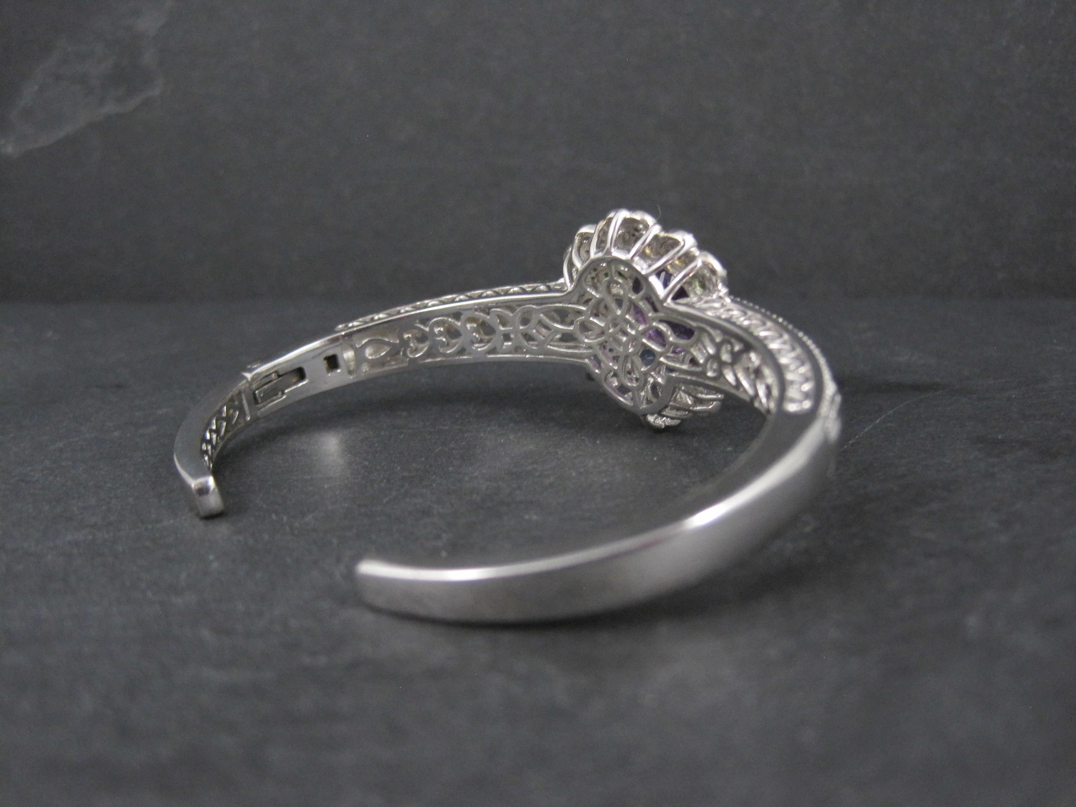Women's Filigree Gemstone Cuff Bracelet Sterling Silver 6.25