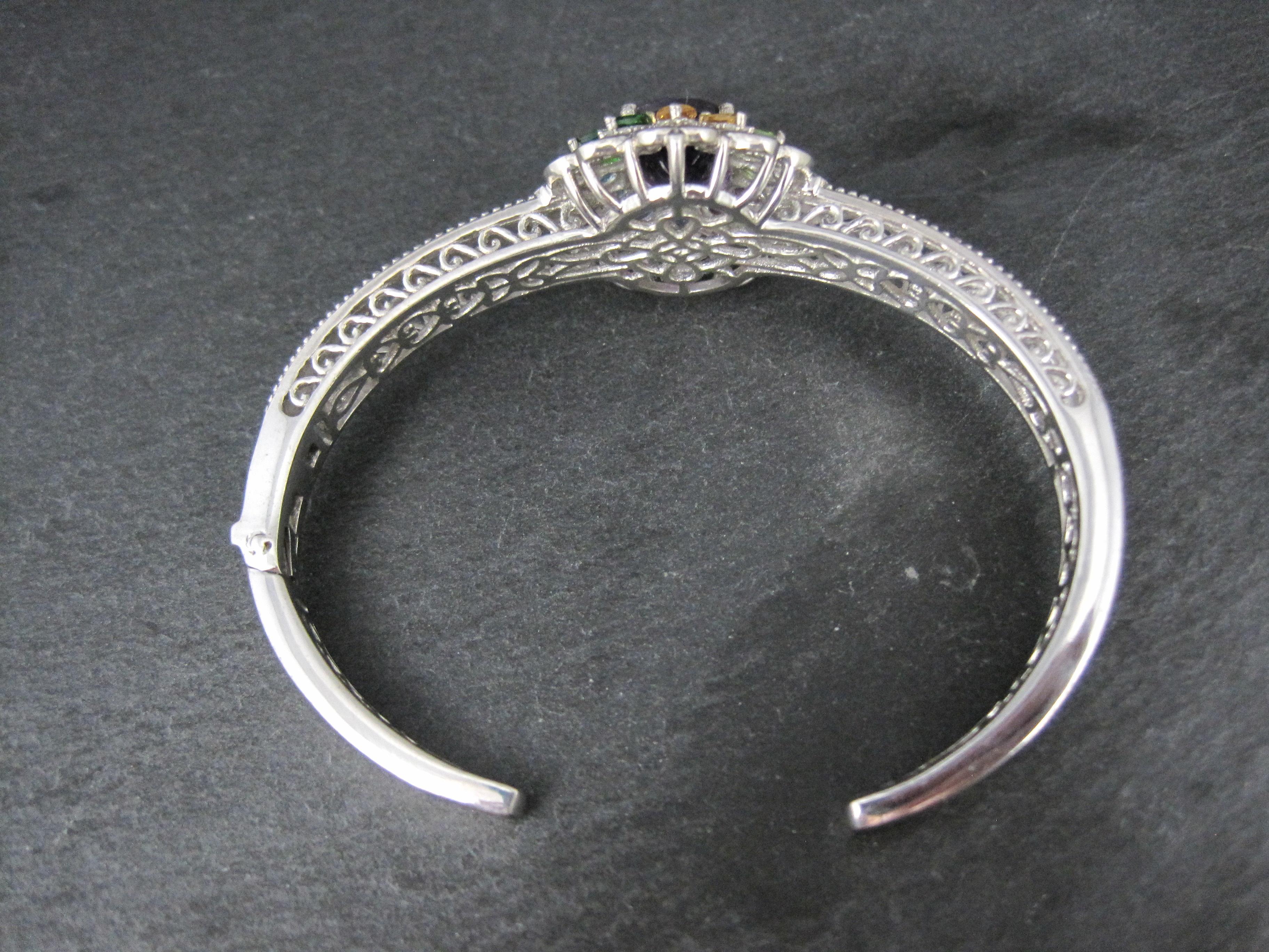 Filigree Gemstone Cuff Bracelet Sterling Silver 6.25