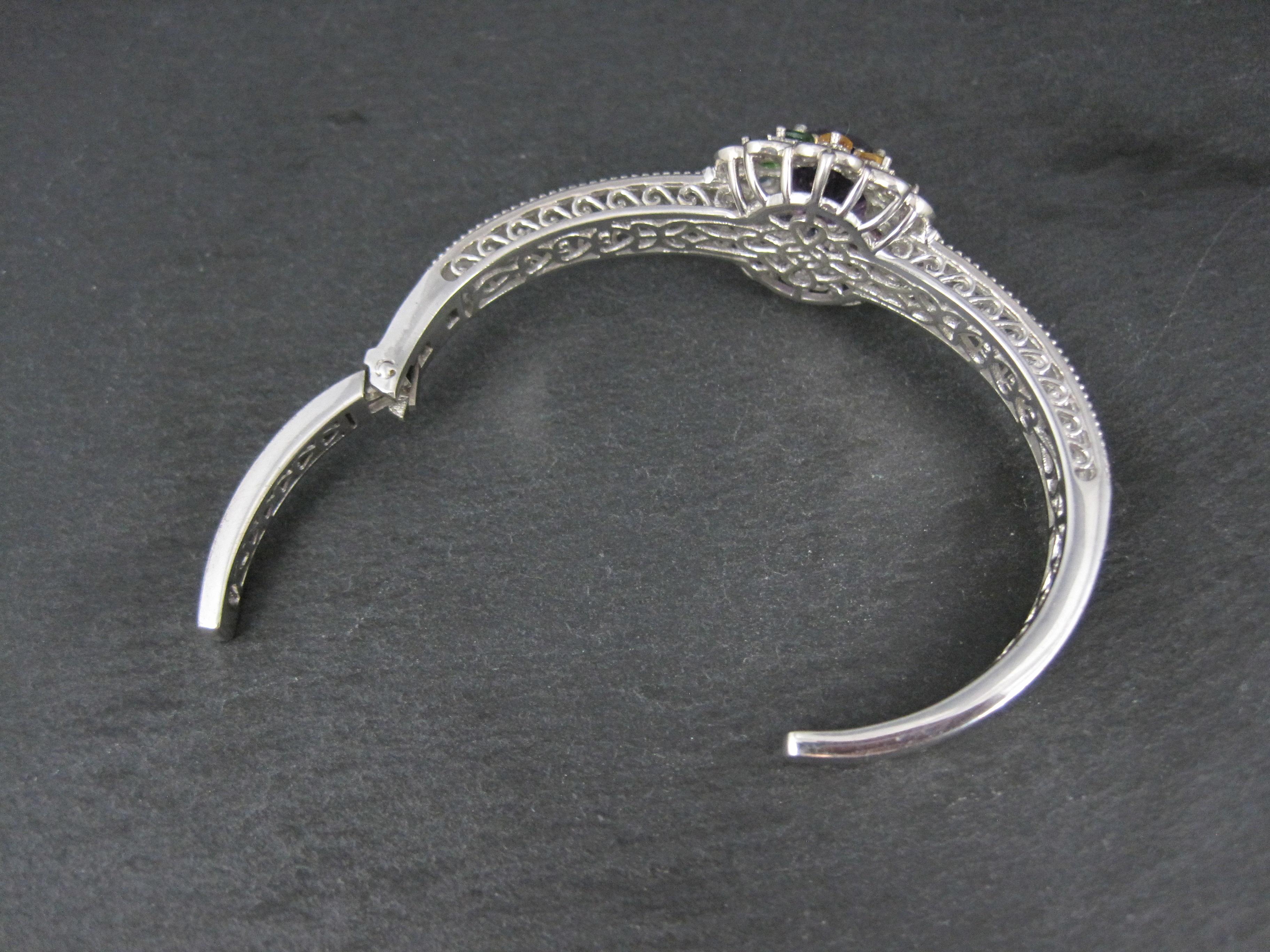 Filigree Gemstone Cuff Bracelet Sterling Silver 6.25