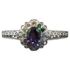 Filigree Gemstone Cuff Bracelet Sterling Silver 6.25"