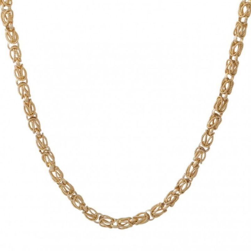Variant of a royal chain, hollow, GG 18k, 57.5 gr, L: approx. 83 cm, 2nd half of the 20th century, minimal tracks.

 Filigree Gold Necklace, Variety of a Byzantine Chain, Hollow, 18k YG, 57.5 Gr, L: approx. 83 cm, 2nd Half 20th Century, Minimal