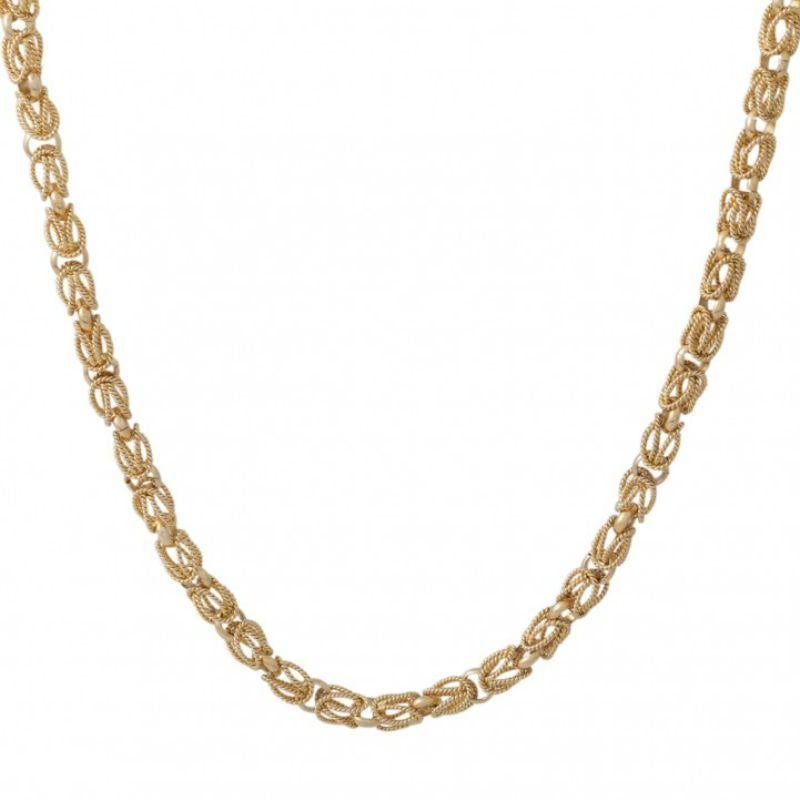 Variante di una catena reale, cava, GG 18k, 57,5 gr, L: circa 83 cm, seconda metà del XX secolo, tracce minime.

 Collana in filigrana d'oro, Varietà di catena bizantina, cava, 18k YG, 57,5 Gr, L: circa 83 cm, seconda metà del XX secolo, minimi