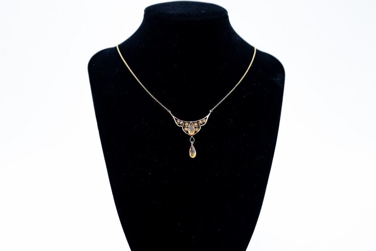 Oval Cut Filigree gold necklace with citrines, Scandinavia, early 20th century. For Sale