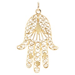 Filigree Hamsa Hand Charm, 20KT Yellow Gold