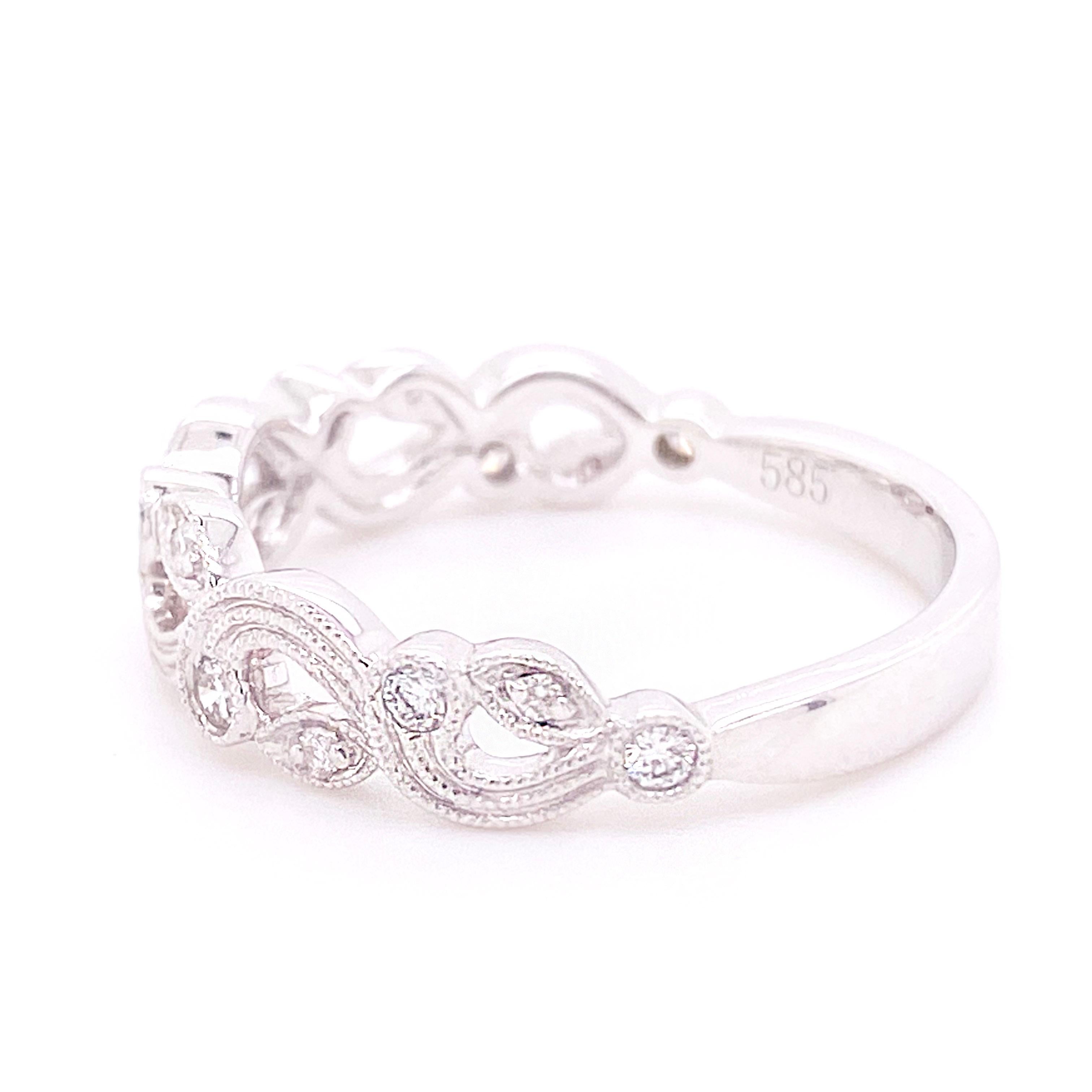For Sale:  Filigree Iconic Band w Swirl Hand Engraved Detail White Gold Ring 2