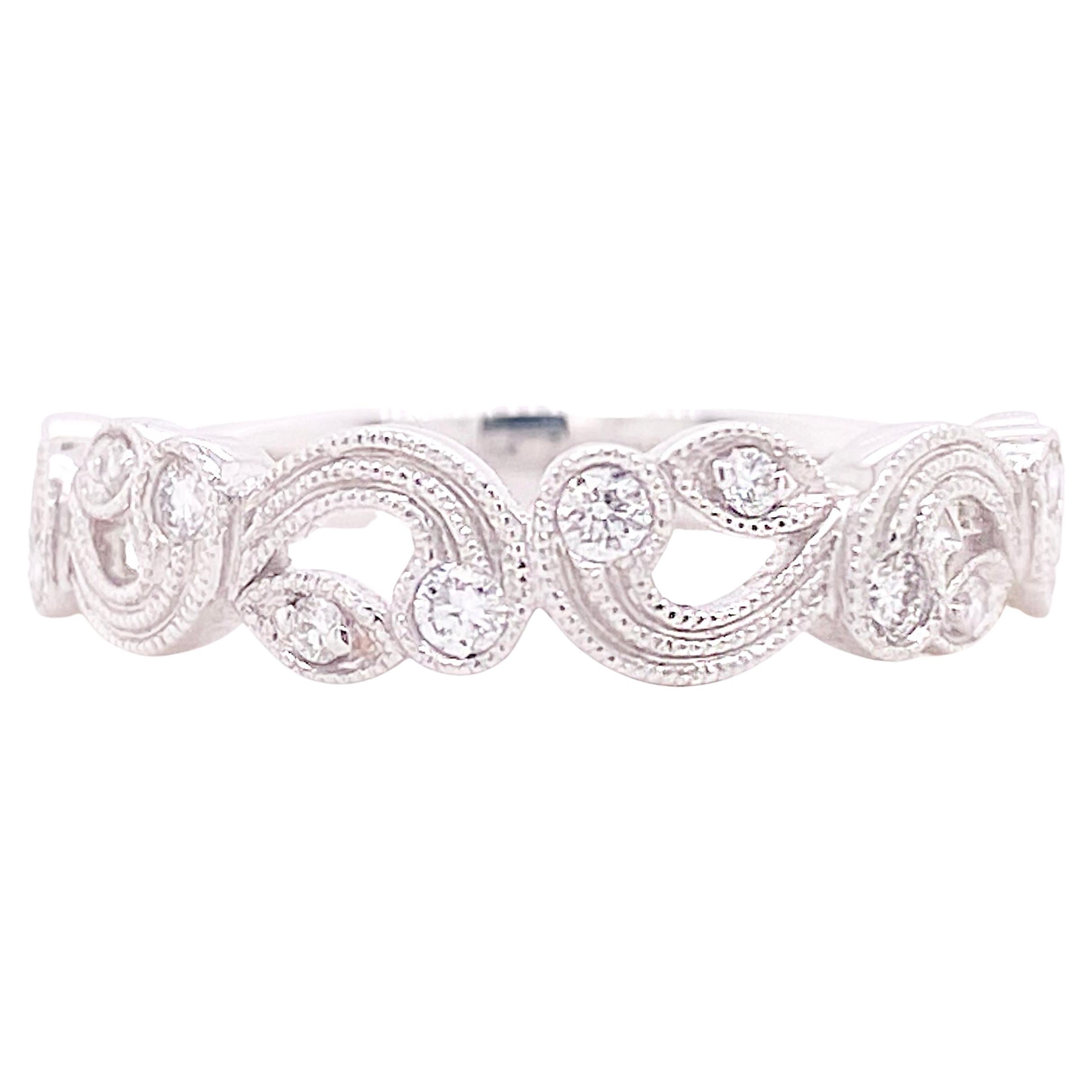 For Sale:  Filigree Iconic Band w Swirl Hand Engraved Detail White Gold Ring