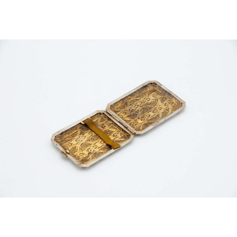 European Filigree mesh gilded silver cigarette case For Sale