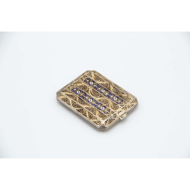 Filigree mesh gilded silver cigarette case In Good Condition For Sale In Porto, PT