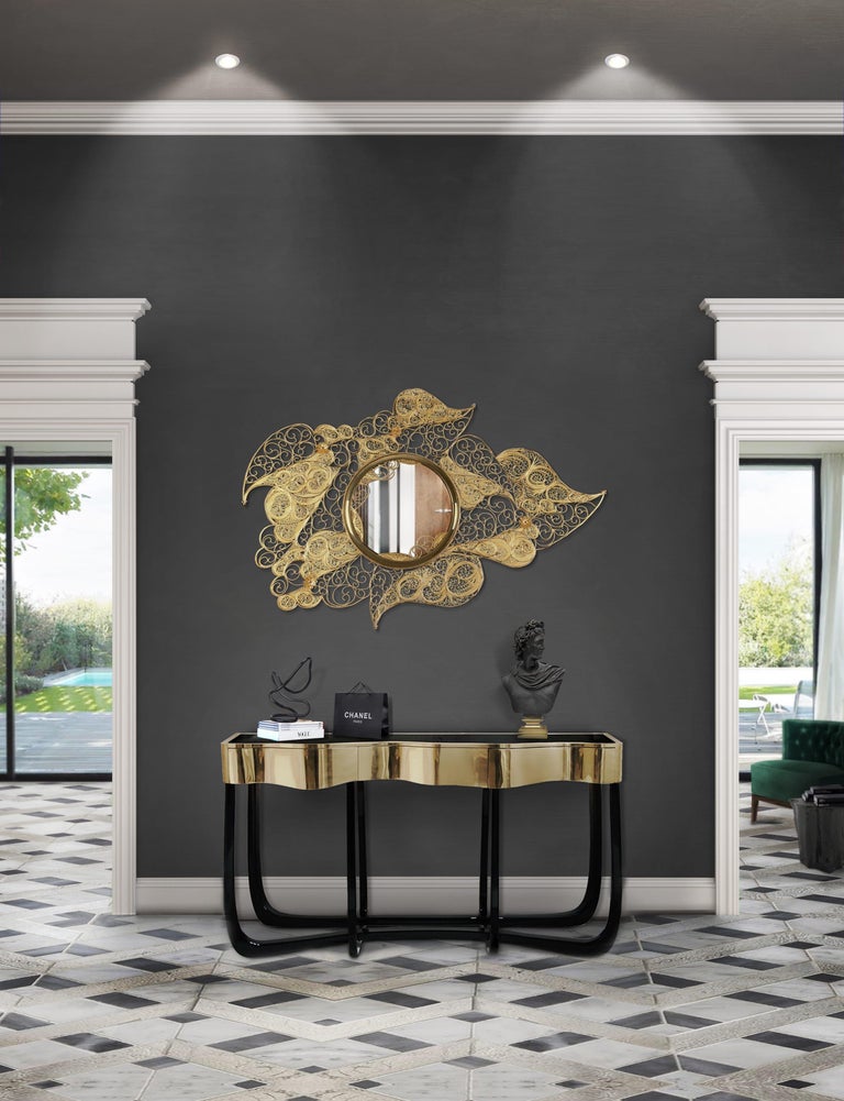 Filigree Mirror in Gold Plated Brass For Sale at 1stdibs