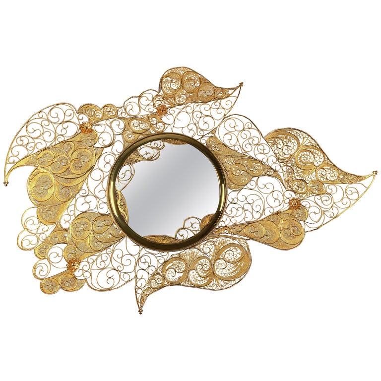 Filigree Mirror in Gold Plated Brass For Sale at 1stdibs