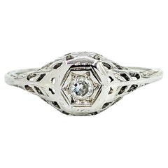 Filigree Old European Cut Diamond Engagement Ring in 18k white gold